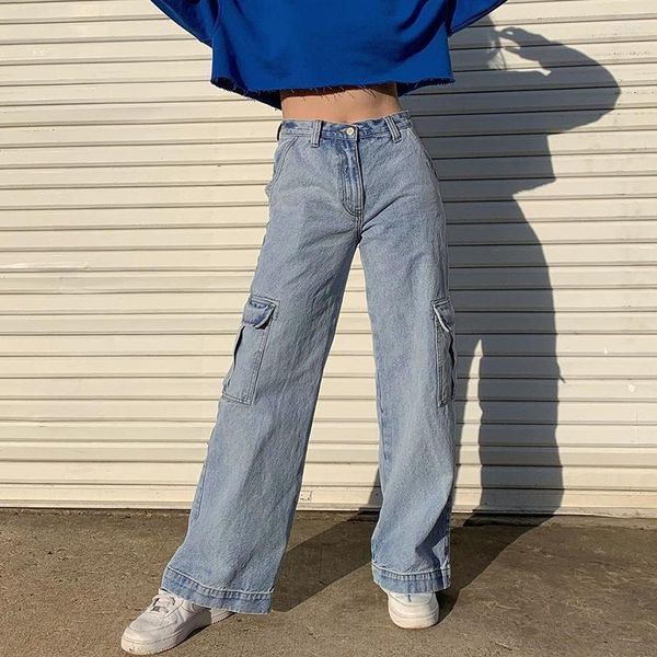 Jeans Feminino Loose Straight Feminino Casual Runway Cargo Pants Wide Leg Vintage Trendy Denim Calça Lazer Palazzo Harajuku Namorado