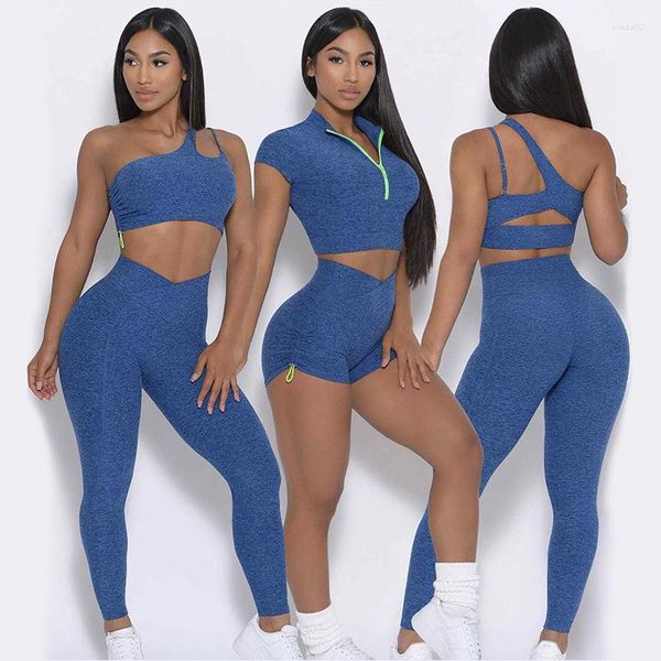 Aktive Sets Frühling Sommer Sportunterwäsche Stoßfest Mittelstarkes Laufen Schnelltrocknend Eng anliegendes Oberteil Nude Hip Lift Yogahose