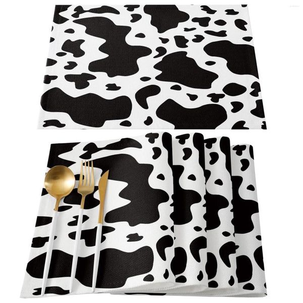 Tovagliette Tovagliette artistiche in bianco e nero con motivo a mucca Set di 4/6 pezzi Accessori per caffè da cucina Sottobicchieri Decorazioni per la casa