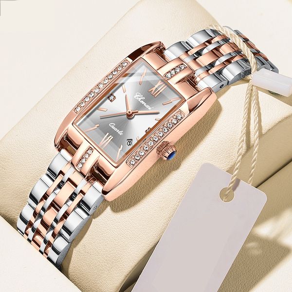 Relógios femininos moda relógio feminino marca de luxo pulseira de aço inoxidável criativo relógio retangular exclusivo para senhoras qualidade relógio de pulso elegante 230725