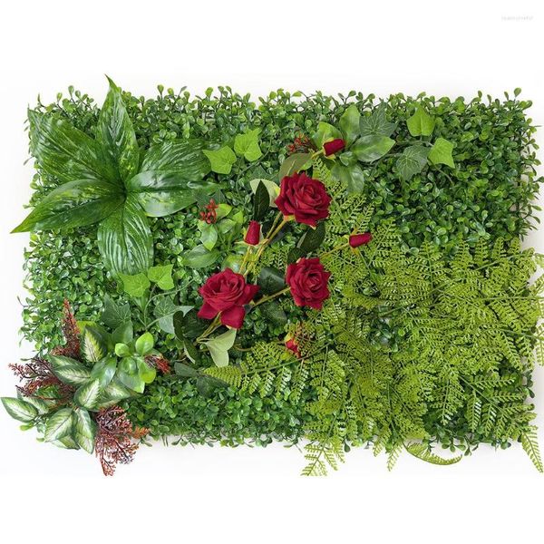 Flores decorativas Plantas artificiais Painel de parede Simulação Gramado Folha verde Grade de grama Decoração Adequado para jardim interno ao ar livre