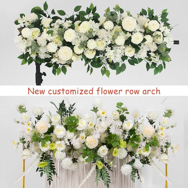 Getrocknete Blumen 100 cm 50 cm künstliche Hochzeit Wand Eisen Bogen Hintergrund Dekor liefert gefälschte Seide Pfingstrose Rose Reihe Tisch Herzstück arrangieren 230725