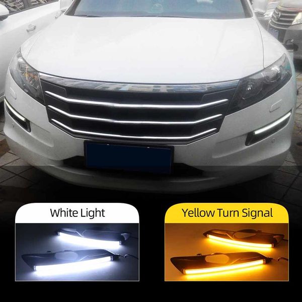 1 Conjunto DRL Daytime Running Lights tampa da lâmpada de nevoeiro Daylight com sinal amarelo Para Honda Crosstour 2010 2011 2012 2013284W