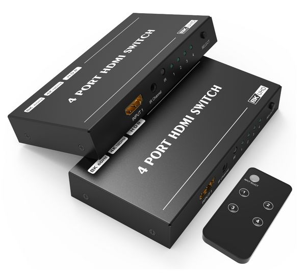 8K 4 Port HDMI Splitter 4 в 1 OUT HDMI 2.1 Переключатель 8K 60 Гц 4K 144 Гц для коммутатора множественного источника и отображение IR удаленное для PS5 PS4 Project Project Project Computer TV