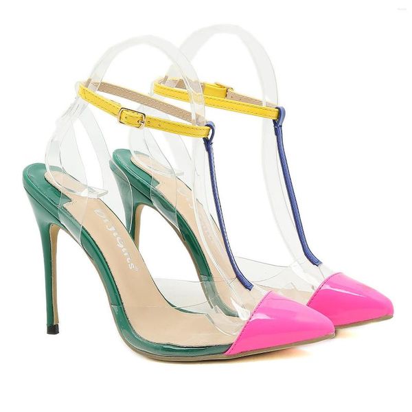 2023 Sandalen Rosa Schuhe Design PVC Spitzschuh Stiletto Hochhackige Sandale Frauen Sommer Mischfarben Slingback Heels 5 5