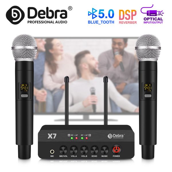 Microfones Debra X7 Portable Wireless Microphone System With Dual Handheld Mic 5.0 Bluetooth DSP Reverb For Karaoke Parties And Church 230725