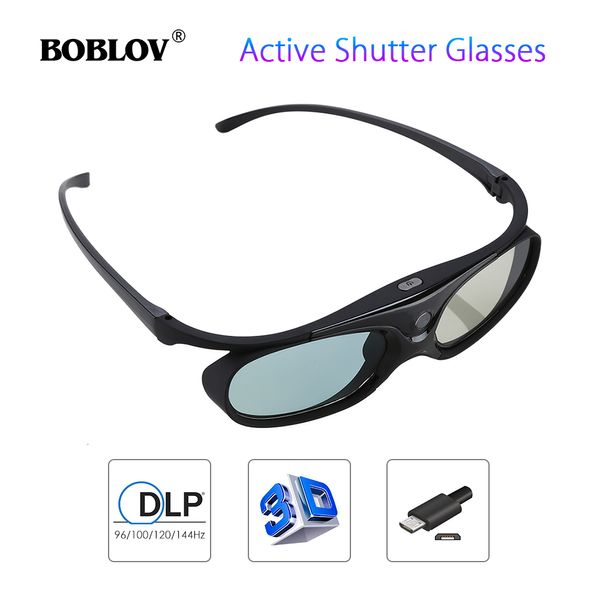 3D очки Boblov JX-30 3D Active Shutter Glasses DLP-Link 96 Гц/144 Гц USB-заряжаемый домашний театр Black For Benq Dell Acer 3D Projector 230726