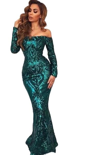 Arapça Stil Zümrüt Yeşil Papalı Dantel Denizkızı Prom Elbiseler Seksi Omuz Kapalı Zarif Uzun Akşam Elbise Pageant Giyer