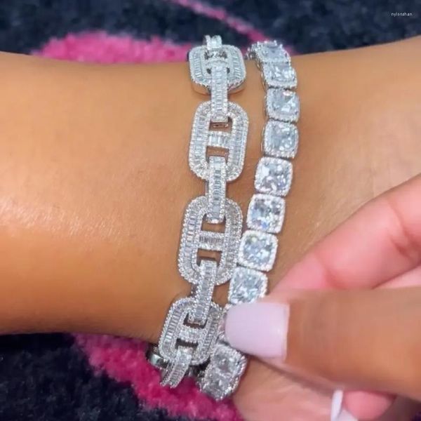 Неклеты мода роскошная льда летняя женщина летняя женщина с полной мощеной 5а Cz Cluster Tennis Cuban Link Chain Hip Hop Foot Jewelry