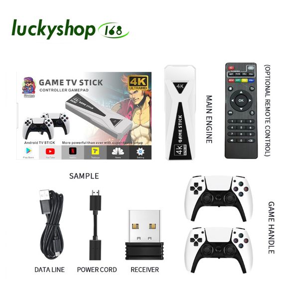 GT68 2.4G Wireless TV Game Stick Retro para PSP PS1 Family Portable Arcade Video Game Console Android 7.1 4K HD Video Game