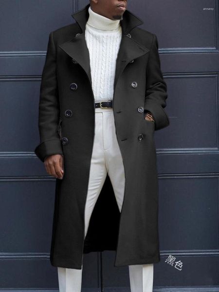 Giacche da uomo Trench coat in lana casual tinta unita per uomo 2023 Giacca doppiopetto aderente autunno / inverno con lunghezza estesa