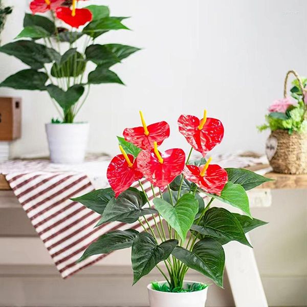 Fiori decorativi 18 teste Piante finte artificiali Anthurium Home Garden Decor Fiore di plastica Bonsai Foglie verdi