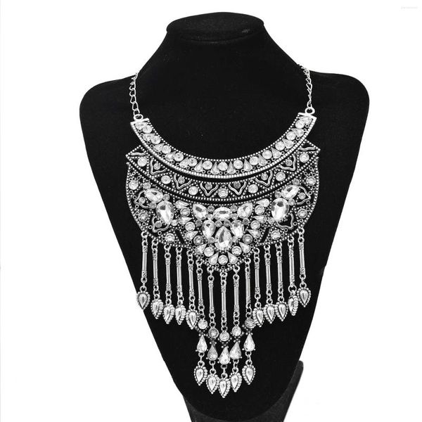 Collana Orecchini Set Gypsy Vintage Metallic Crystal Long Nappa Statement Women's Boho Party Jewelry Gift