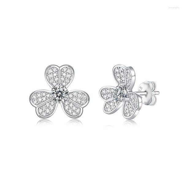 Ohrstecker Ästhetisch 3 Blätter 0,5 ct Diamant Moissanit Schmuck Piercing Ohr 925 Sterling Silber Für Frauen Hochzeit Verlobung