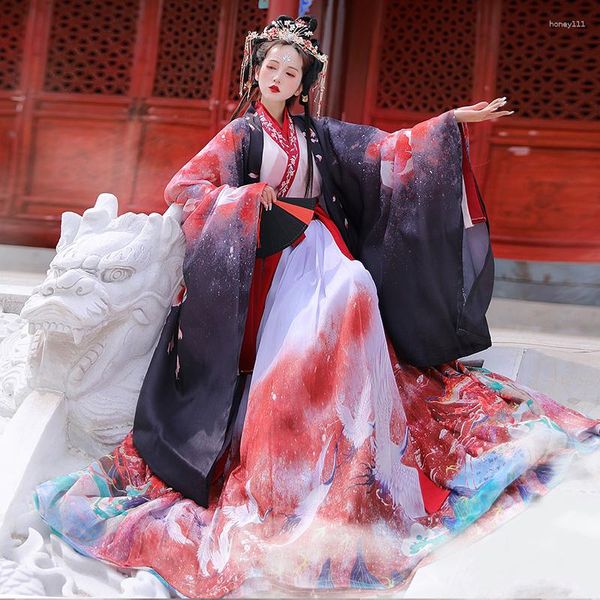 Стадия ношения китайского стиля Hanfu Red Purple White Cosplay Costumes Плантики для женской народной танцевальной манти