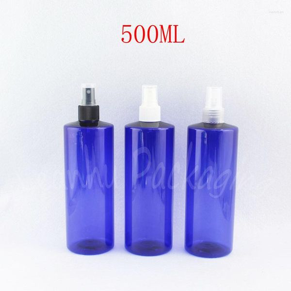Bottiglie di stoccaggio 500ML Bottiglia di plastica a spalla piatta blu 500CC Trucco Acqua / Toner Confezione Contenitore cosmetico vuoto (14 PC / lotto)