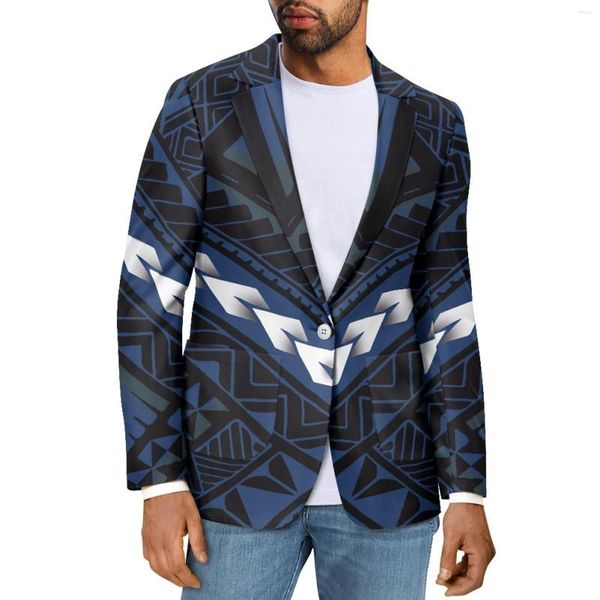 Abiti da uomo Polynesian Tribal Pohnpei Totem Tattoo Stampe Giacca casual da lavoro di moda di alta qualità Cappotto da abito con scollo a V sottile con un bottone