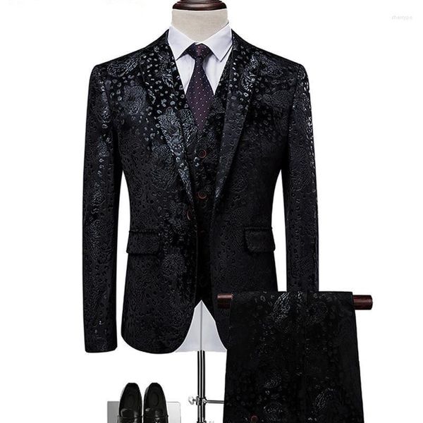 Erkek Suitler Erkekler Siyah Düğün Takım Prom Elbise Smokin İnce Fit Moda Çiçek Patchwork Erkekler 3 Parça Tasarımcı M-6XL için