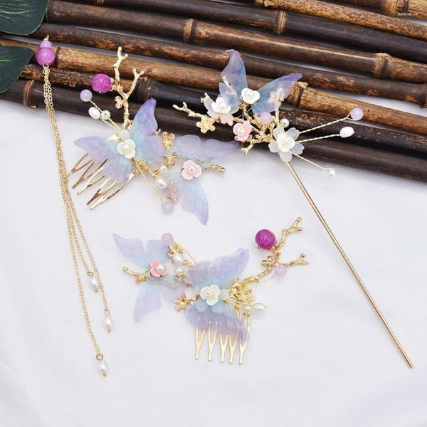 Haarspangen für Damen, Hanfu-Perle, lange Quaste, Blumenstäbchen, Haarnadeln, Kämme, Set im chinesischen Stil, Zubehör