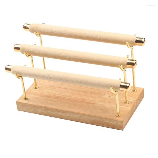 Sacchetti per gioielli Espositore per anello con base in legno Elegante supporto per barra in spugna Organizzatore di immagazzinaggio pendente staccabile a 3 strati Scaffale in metallo