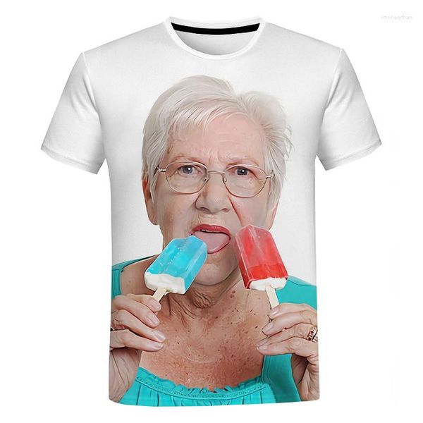 Magliette da uomo Divertimento creativo Stampa 3D T-shirt carina Nonna Popsicle Top oversize allentato casual