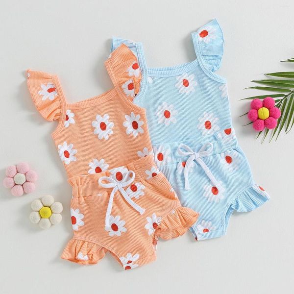 Completi di abbigliamento 2023-05-21 Lioraitiin 0-24M Tuta da bambina per neonato Set estivo Stampa floreale Pantaloncini con volant a manica volante Tuta 2 pezzi