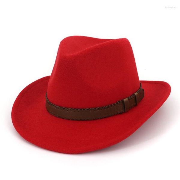 Berets Vintage Western Cowboy Hat Men Retro Bowler Fedora Женская черная красная красный цвет широко раскрытый джаз -крышка cowgirl sombrero hombre