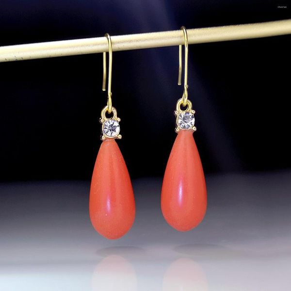 Orecchini pendenti 2023 Fashion Women's Crystal Coral Red Water Drop Pendant Vintage For Girl Gold Color Piercing Ear Stud