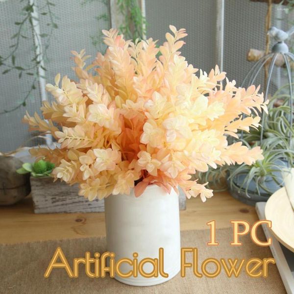 Flores decorativas laranja folhas artificiais para decoração de casa planta pequena de plástico grama casamento jul#09