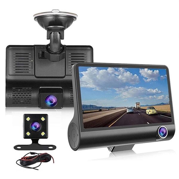 3 Kameralar Araç DVR Otomatik Sürüş Dashcam Araç Video Kaydedici 4 Ekran Tam HD 1080P ön 170 ° arka 140 ° iç mekan 120 ° G-S290O