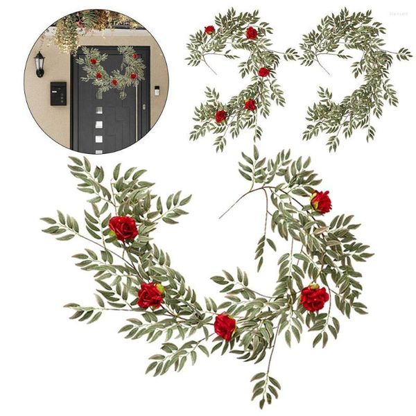 Fiori decorativi 1.7M Simulazione Ornamento da appendere artificiale Decorazione da tavola di Natale Decorazioni per l'anno Canna di foglie di salice di vite rosa