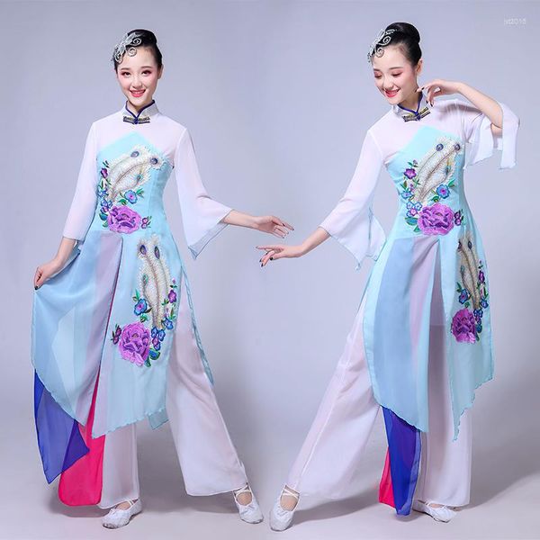 Traje de Palco Estilo Chinês Hanfu Traje de Dança Clássica Feminino Guarda-Chuva Guarda-Chuva Yangko Vestuário Tradicional