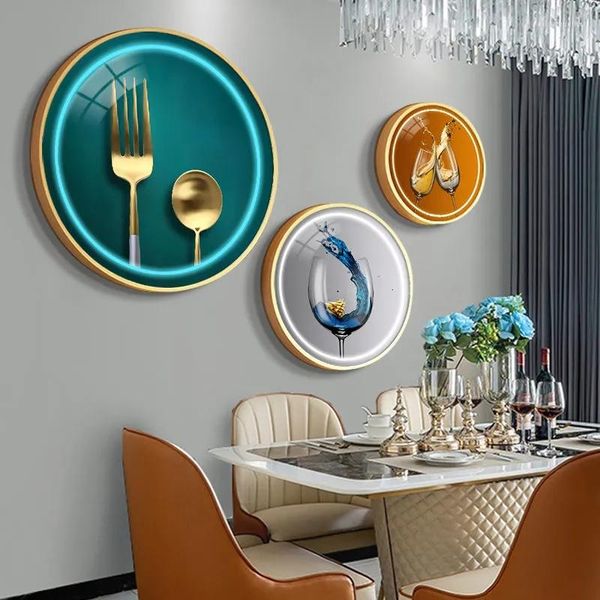 Molduras 3 Pçs Luz Luxo Restaurante Pintura Decorativa Moderna Simplicidade Alpendre Pendurado Sofá Fundo Parede Mural Circular