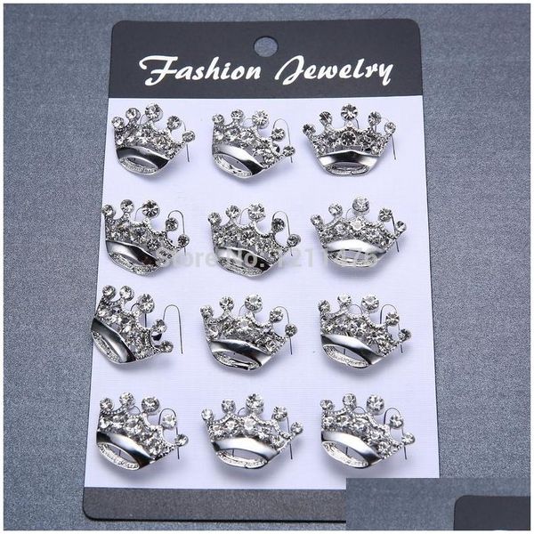 Artes e artesanato moda mini broche pinos broches em forma de coroa para senhora liga 12 pçs/lote fbr002 entrega em casa jardim dh2kn