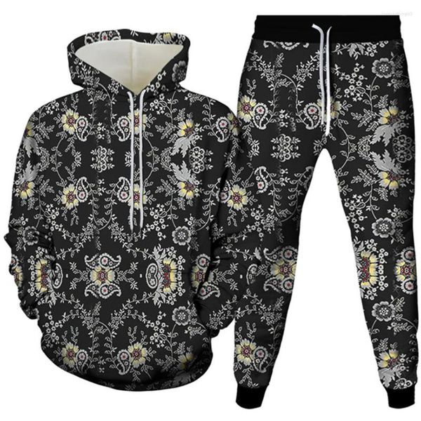 Herren Trainingsanzüge Vintage Paisley Grapic Flower Floral Bedruckte Männer Harajuku Kleidung Trainingsanzug Jogginghose Hoodies 2 Stück Homme Kostüm