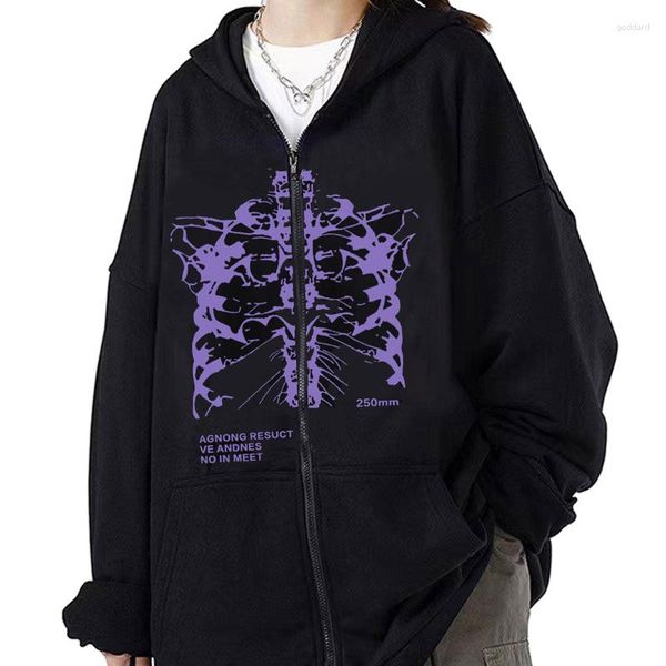 Felpe con cappuccio da uomo Street Fashion Y2k Women Vintage Gothic Streetwear Skeleton Print Harajuku Oversize Hip Hop Jacket Zip Up Abbigliamento