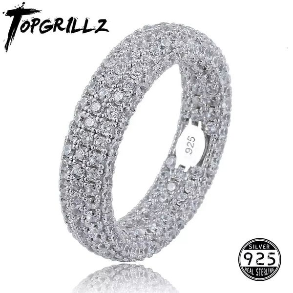 Anillos de boda TOPGRILLZ 925 sello de plata esterlina completo Iced Out Cubic Zirconia hombres compromiso encanto joyería para regalos 230726