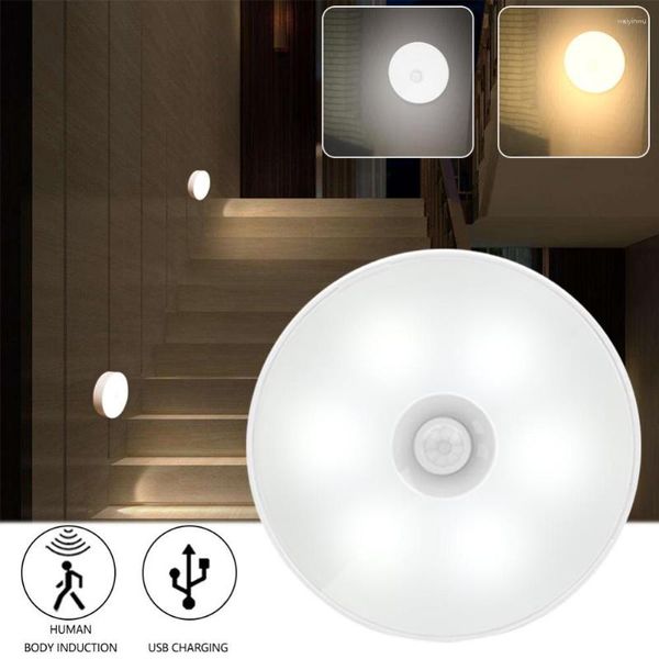 Luzes noturnas led sensor de movimento luz noturna usb lâmpada recarregável controle inteligente para cozinha quarto escadas armário corredor