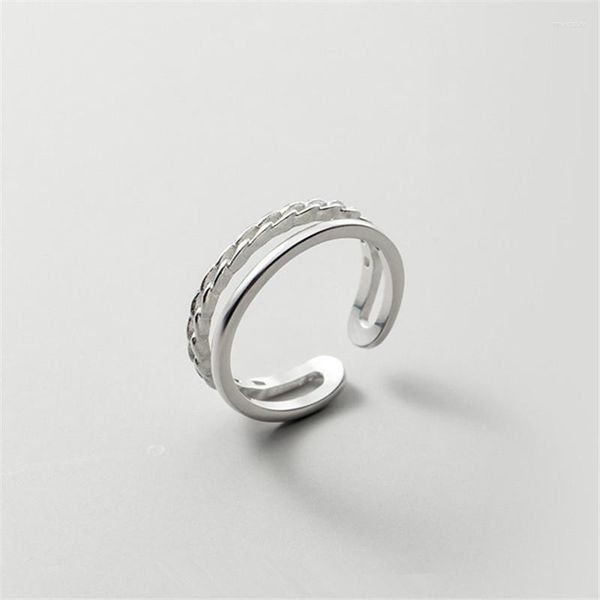 Кластерные кольца 925 Стерлинговое серебряное кольцо Женское простая полость двойной цепь двойной слой крутой мода регулируемый палец для женщин Аниллос