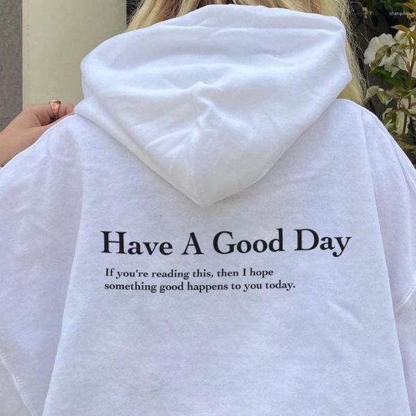 Damen-Kapuzenpullover „Have A Good Day“-Trend-Sweatshirt, ästhetische Kleidung mit Kapuze und Worten auf dem Rücken, Damen-Langarmpullover, lässiger Pullover