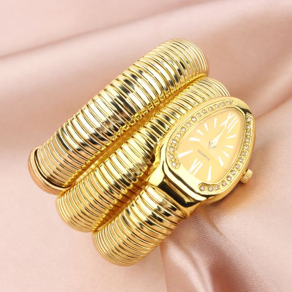 Relógios femininos luxuosos relógios femininos cobra forma pulseira relógio de pulso para mulheres aço exclusivo ouro quartzo relógio feminino relógio relogio feminino 230725