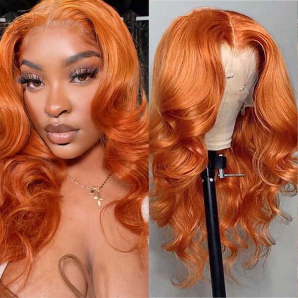 Синтетические парики имбирные оранжевые кружевные парики для чернокожих женщин Свободная волна Синтетическая блондинка Тест T Part, предварительно вырванная с детскими волосами 230227