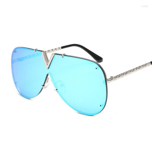 Солнцезащитные очки мода негабаритная женщина роскошная бренд мужчина V-форма солнечные очки пилот ретро-цельные Goggles Shades Eyewear UV400
