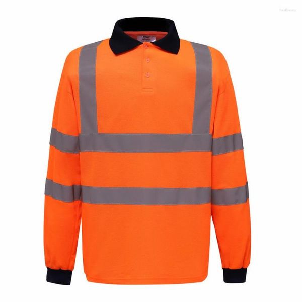 Magliette da uomo Fluorescente Alta visibilità Riflettente Polo T-shirt Manica lunga Gilet ad alta visibilità Asciugatura rapida Lavori di costruzione