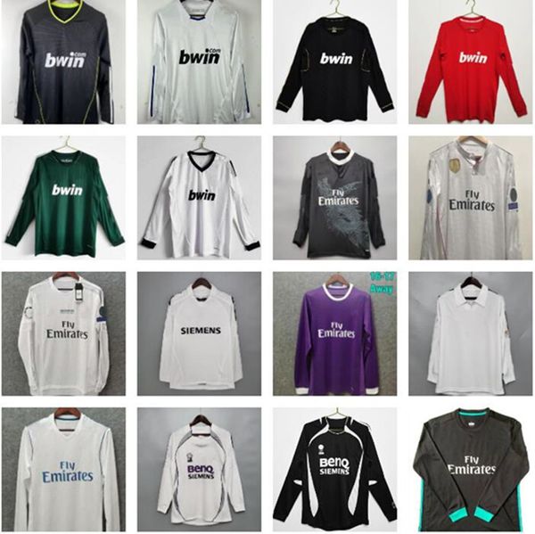 Gerçek Retro Madrid Futbol Forması Uzun Kollu Futbol Gömlekleri Guti Ramos Seedorf Carlos 10 11 12 13 14 15 16 17 Ronaldo Zidane Raul 00 01 02 03 04 06 06 07 Finaller