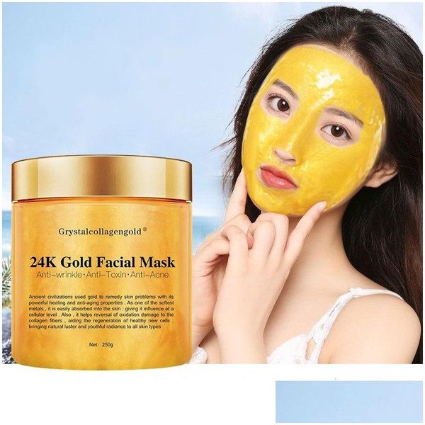 Andere Gesundheitsschönheitsartikel Grystal Collagen Frauen Mädchen Gesichtsmaske 24K Gold Peel Off Gesichtsmasken Haut Feuchtigkeitsspendende Straffung Drop Deliv Dhy8U