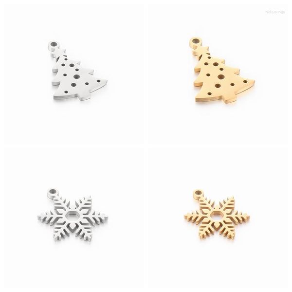 Charms 5 Stück Edelstahl Schneeflocke / Baum Verbinder Damen Geschenk DIY Schmuck Zubehör Halskette Anhänger Weihnachtsdekoration