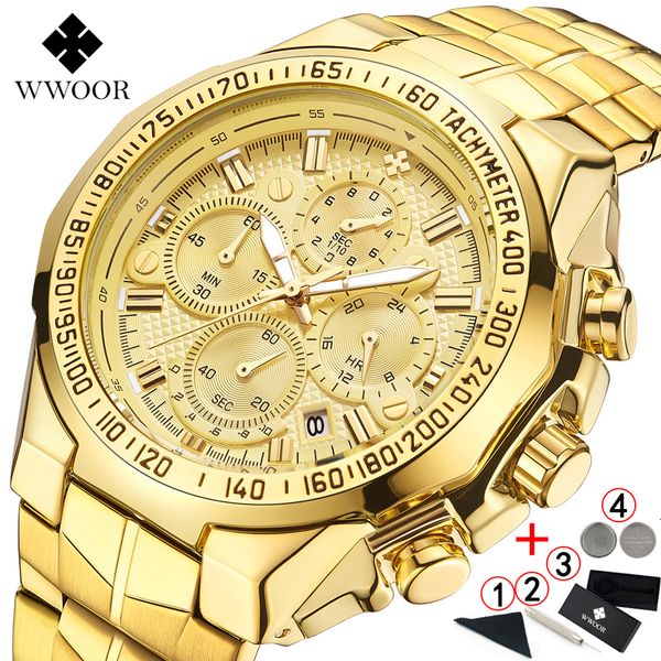 Relógios de pulso Relogio Masculino WWOOR Relógios Masculinos de Marca Top Relógios de Pulso de Luxo Para Homens Ouro Grande Cronógrafo Masculino Relógio de Pulso Masculino 230725