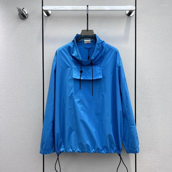 Giacche da donna Prodotto primaverile Pullover stampato blu Giacca in nylon con coulisse Design a metà collo alto