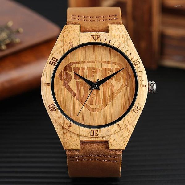 Нарученные часы природа деревянные часы Super Dad Patter Casual Bamboo Wood Men's Forist Watch Gif